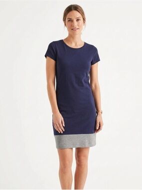 Boden Navy Blue Grey Colorblock T-Shirt Shift Dress Crew Neck Casual Mini US 12R